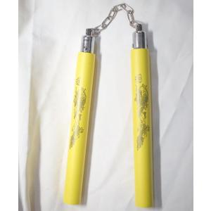 カンフー武具・イエロー ウレタン ラバー ヌンチャク龍模様
