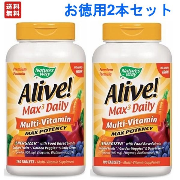 Alive!　アライブ　マックス3デイリー　マルチビタミン鉄分無し　180粒入り　2本セット　Nat...