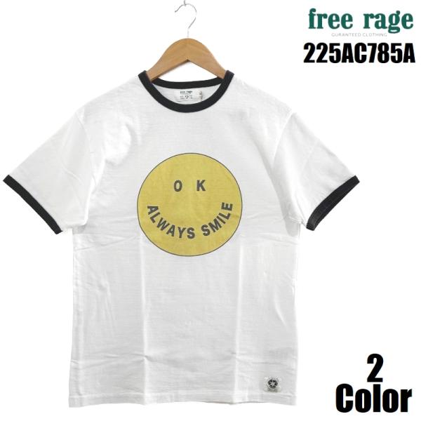 フリーレイジ 'SMILE'リサイクルコットンリンガーＴシャツ FREE RAGE EASY NAV...