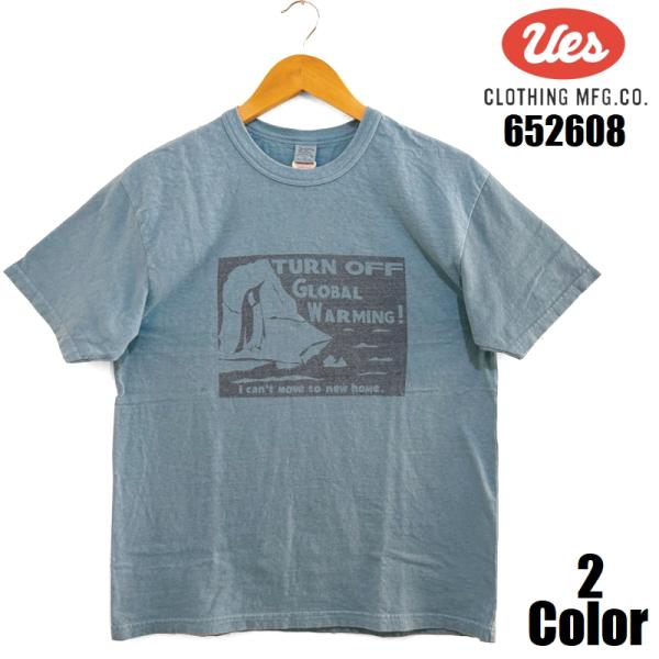 ウエス 'TURN OFF'プリントＴシャツ UES EASY NAVY 652608 半袖 国産 ...