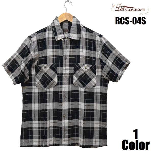 デラックスウエア モノクロームレーヨンダックシャツ DELUXEWARE 半袖 EASY NAVY ...