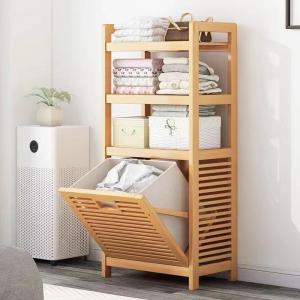 竹木ランドリー収納ランドリーラック棚付き 取り外...の商品画像