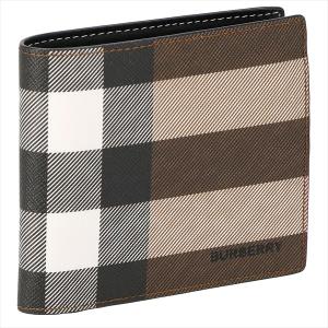 BURBERRY ダークバーチブラウン　三つ折り財布 E-CANVASチェック チェック＆レザー バイフォールドウォレット (ダークバーチブラウン
