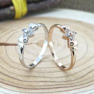 リング リボン スワロフスキー クリスタル 2色展開 シルバー ピンク