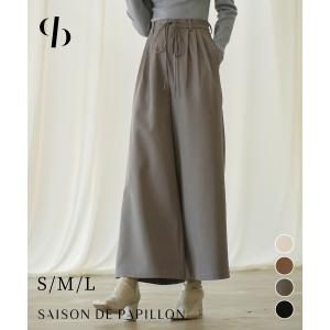 パンツ レディース ワイドパンツ ボトムス ハイウエスト ツイル素材 ワイドシルエット 体型カバー 無地 両サイドポケット フロントリボンポケット ウ