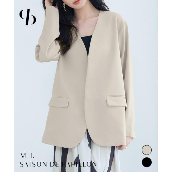 ジャケット レディース Vネックジャケット アウター ノーカラー ドロップショルダー フォーマルジャ...