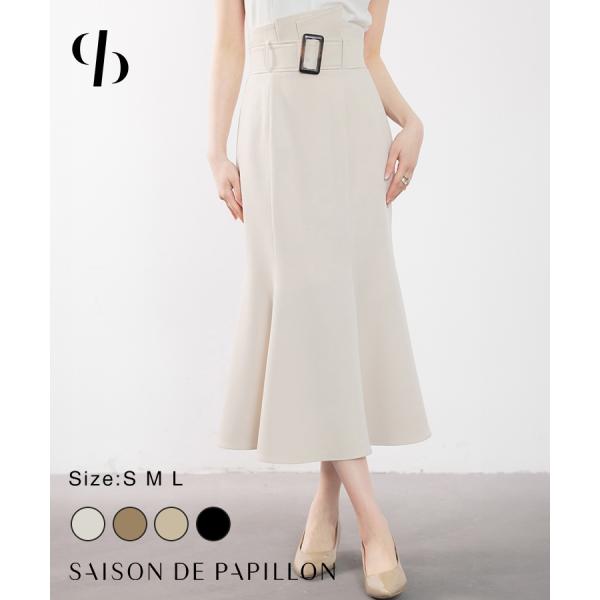 スカート レディース マーメイドスカート ハイウエスト ミモレ丈 飾りベルト バックル付きベルト フ...