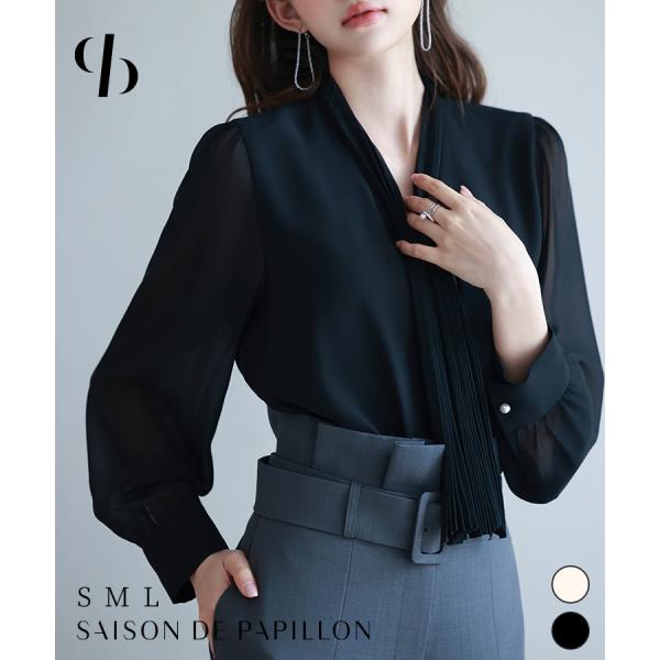 ブラウス ボウタイブラウス シフォンブラウス レディース トップス シャツ プリーツリボン 長袖 袖...