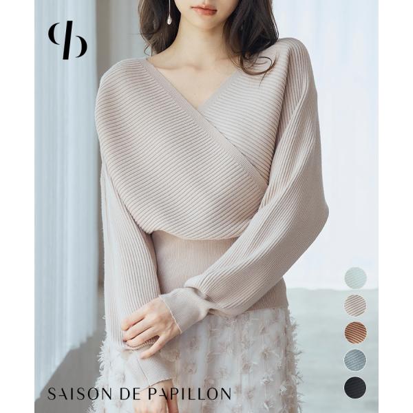 ニット レディース トップス カシュクール ドルマンスリーブ 二の腕カバー ウエストシェイプ デコル...