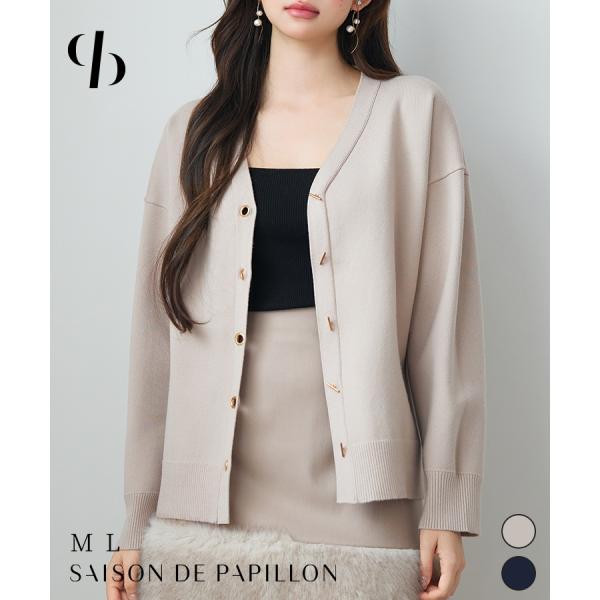 ニット レディース トップス カーディガン ニットカーデ 長袖 温かい ゴールドボタン ハトメボタン...