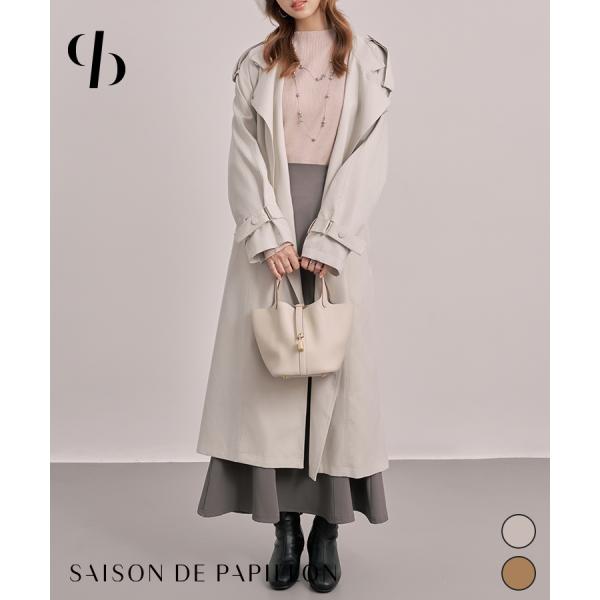 テンセル混オーバーサイズトレンチコート オーバーサイズトレンチコート レディース ロングレンチコート...