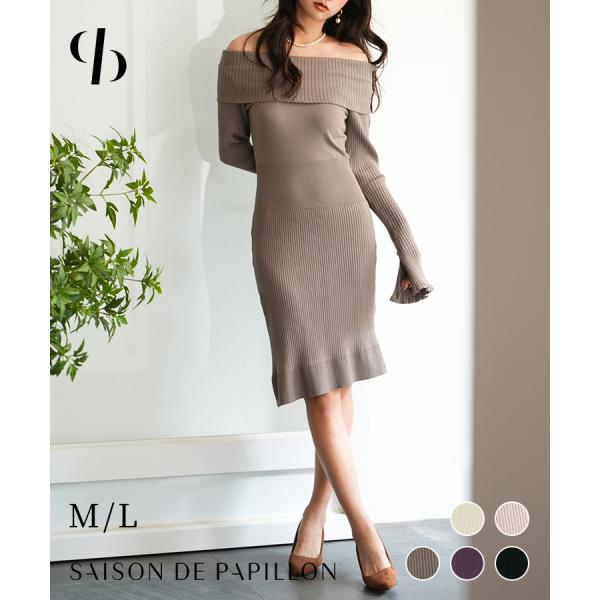 秋 冬 秋冬 春 ニット ニットワンピース レディースニット 長袖 ニット リブ編み 膝丈ワンピ フ...