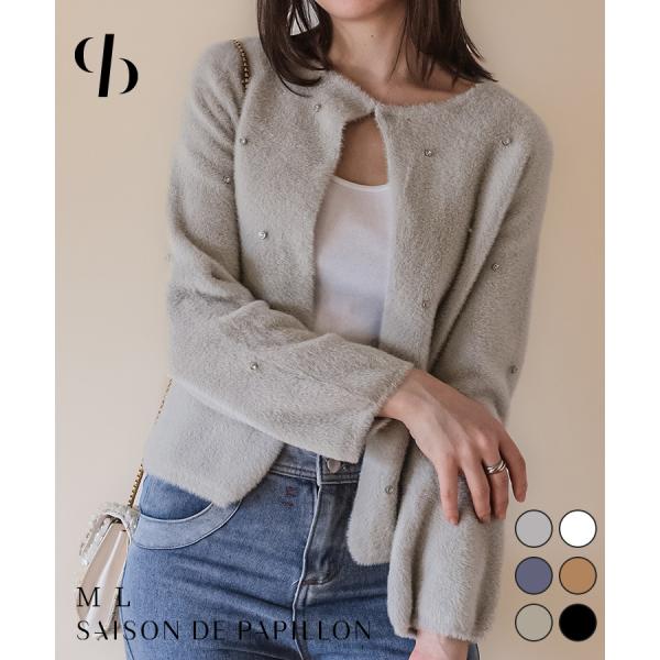 ニットカーディガン レディース ショート丈 長袖 ダイヤモンドビジュー モコモコ 可愛い 華やか 上...