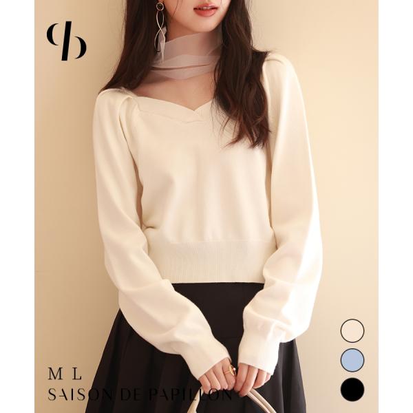 ニット プルオーバー レディース 長袖 タック入りスリーブ トップス レイヤード風 ドッキング チュ...