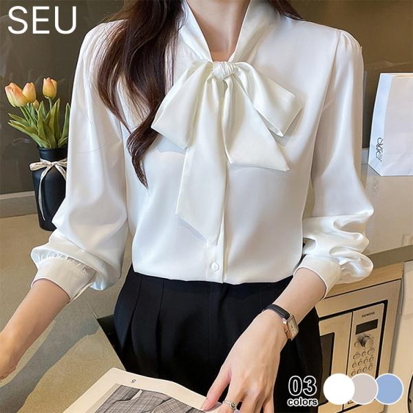 ボウタイ ブラウス リボン 長袖 シャツ トップス レディース 定番 流行 カジュアル きれいめ 薄...