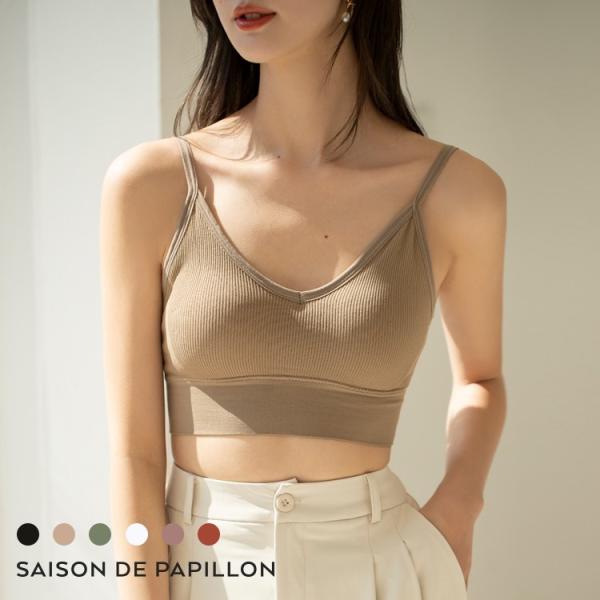 ブラトップ 春 夏 秋 冬 レディース カップ付きインナー ハーフトップ カップ入り 見せブラ ミデ...