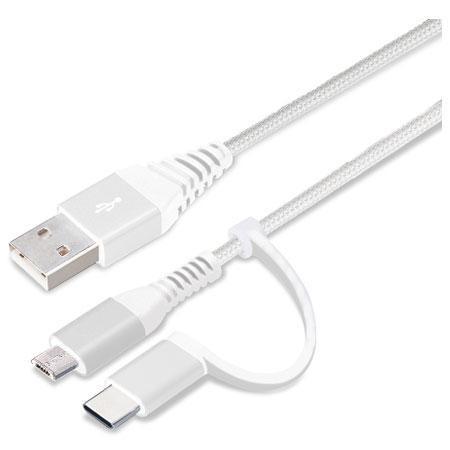 PGA PG-CMC01M02WH(ホワイト&amp;シルバー) 2in1 USBタフケーブル(Type-C...