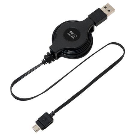 ミヨシ MBC-MR01(ブラック) 巻取式USB充電ロングケーブル 2.1m