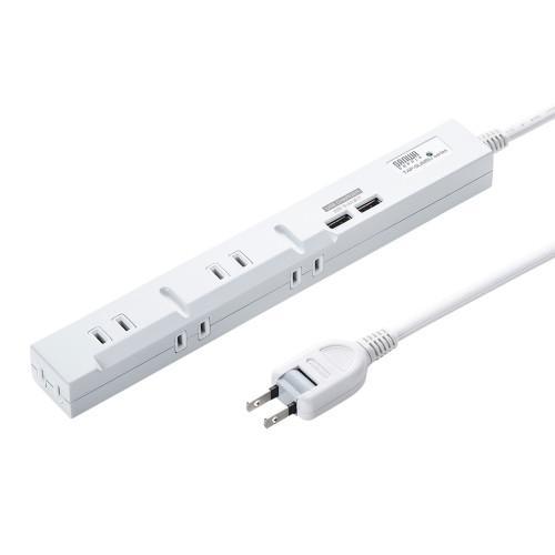 サンワサプライ TAP-SLIM5U-3 USB充電機能付きスリムタップ 2P・5個口・3m