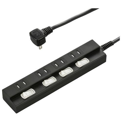 オーム電機(OHM) HS-TPK43PBT-K 黒 雷に強い節電タップ 4個口 上挿し 3m 00...