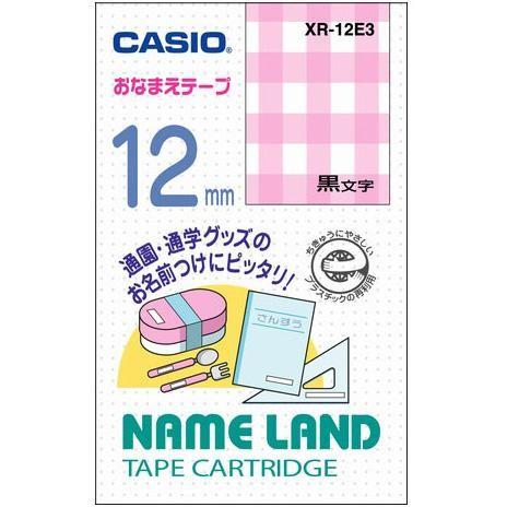 CASIO(カシオ) XR-12 E3 おなまえテープ(4m) 黒文字/チェック 12mm