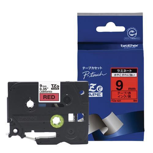 ブラザー(brother) TZe-421 ピータッチ ラミネートテープ 黒文字/赤 9mm