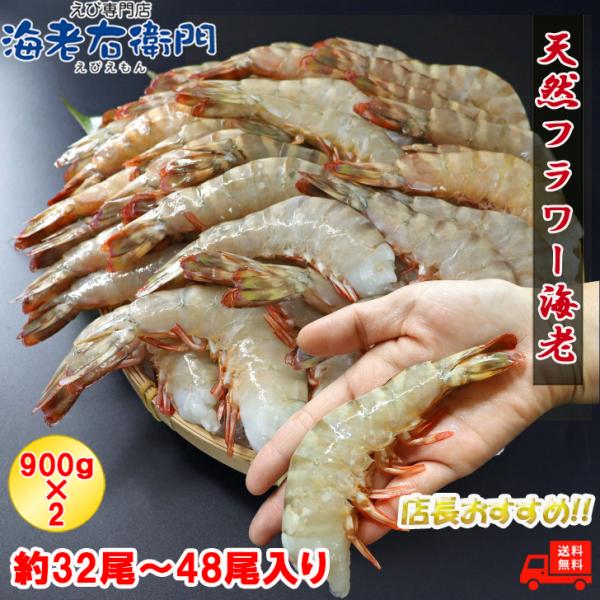 天然！フラワー海老 8/12 超特大サイズ 32尾から48尾入り 900gX2 1.8kg  冷凍エ...