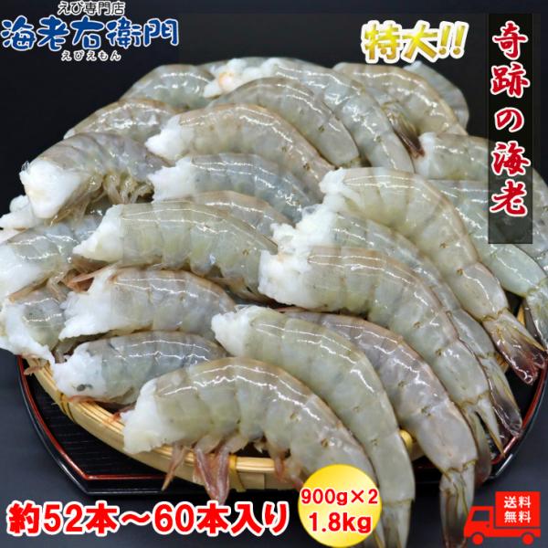 奇跡の海老(R) 特大サイズ 約52本〜60本入り 13/15サイズ 活〆バナメイ 無頭えび 900...