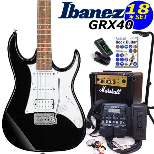 Ibanez GRX40 BKN エレキギター マーシャルアンプ付 初心者セット18点 ZOOM G...