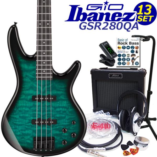 Gio Ibanez GSR280QA-TMS アイバニーズ 4弦エレキベース 入門13点セット