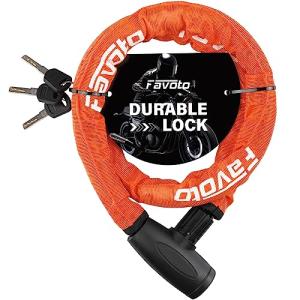 Favoto バイクロック チェーンロック ワイヤーロック 極太 3層構造 頑丈 盗難防止 φ(直径)22mm×1200ｍｍ 鍵3本セットオレン