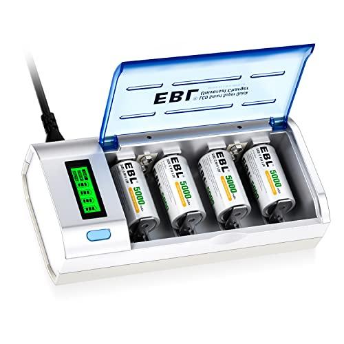 EBL 単2電池 充電式 充電器付き 単二電池充電式4本 充電器セット LCD充電器＋ 単1/単2/...