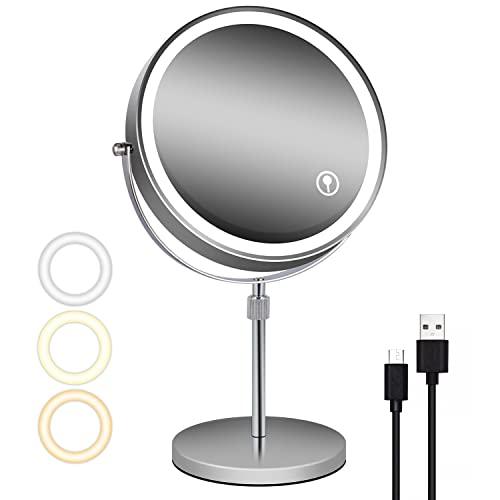 ARREBOL （ アレボル）拡大鏡 高さ調整女優ミラー 8インチ 卓上ミラー USB充電式 10倍...