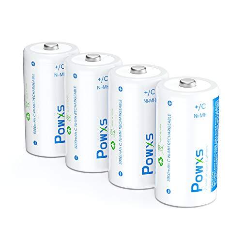 POWXS 単2電池 充電式 5000mAh 約1200回使用可能 ニッケル水素電池 4本入り 充電...