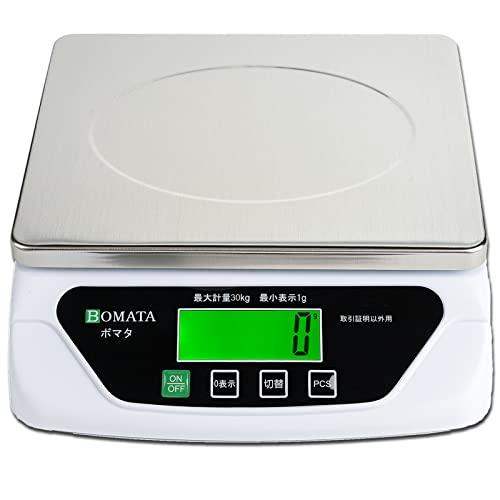 BOMATA(ボマタ) 台はかり 1g単位 30kg ステンレス製秤台 全視角LCD USB給電乾電...