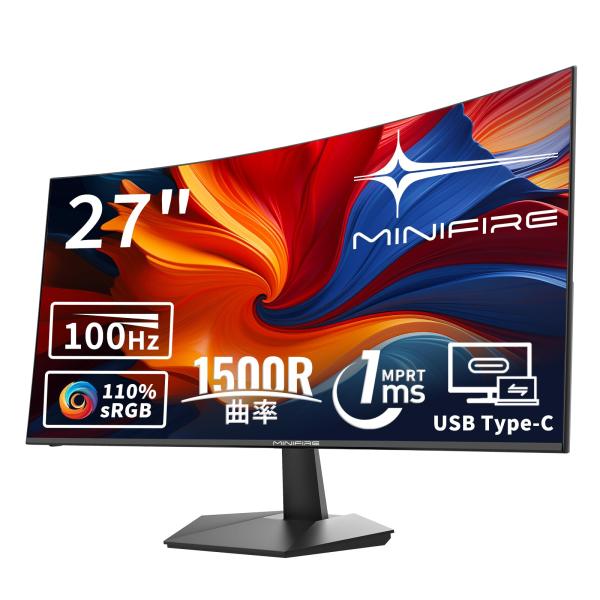 Minifire曲面 モニター27インチ USB-C 100Hz 1500Rの湾曲率 FHD 192...