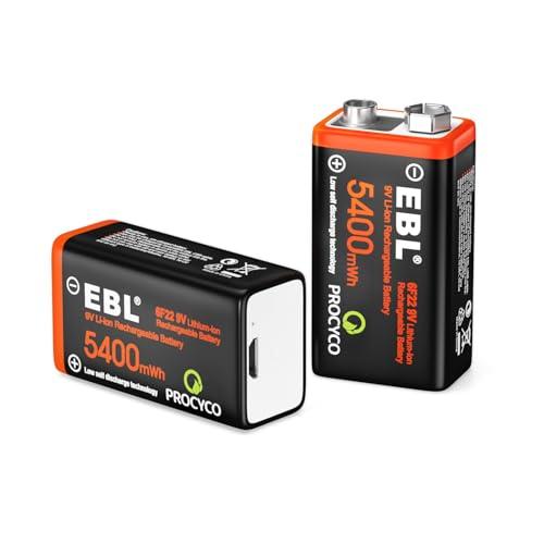 EBL 9V充電池2本 9V電池+充電ケーブル LED充電表示 006p 時計/ラジオ/おもちゃ/ギ...
