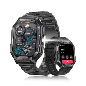 スマートウォッチ 2.1インチ超大画面2024アップグレード 2種バンド付き 腕の懐中電灯 軍用規格Bluetooth5.3通話 コンパス搭