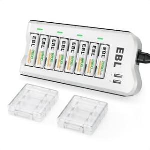 EBL 単3充電池充電器セット 8スロット充電器+単三充電池（2800mAh*8）セット　単3/単4電池 充電式 ニッケル水素/ニカド充電池に対｜えびすストア