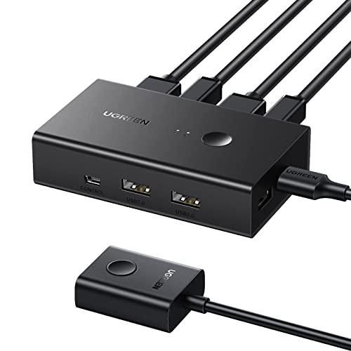UGREEN HDMI KVM切替器 2入力1出力 キーボード、マウス、モニターを共有 PC2台用 ...