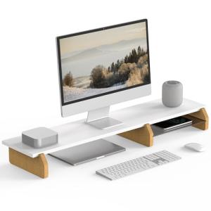 モニター台 卓上 机上台パソコン台 机上ラック 108cm横幅 2段 木製天板