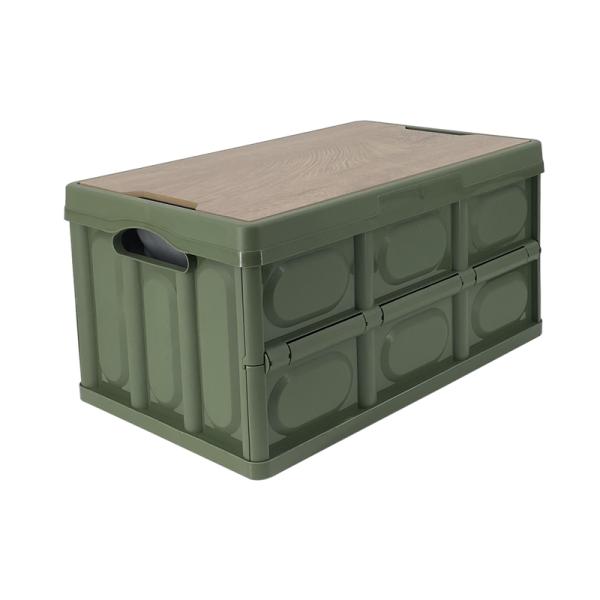 RAKU 収納ボックス 折りたたみ キャンプ用 コンテナボックス 大容量 55L 木蓋付き 組立簡単...