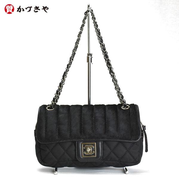 CHANEL　シャネル　Ｗチェーンマトラッセ　ハラコ×キャンバス