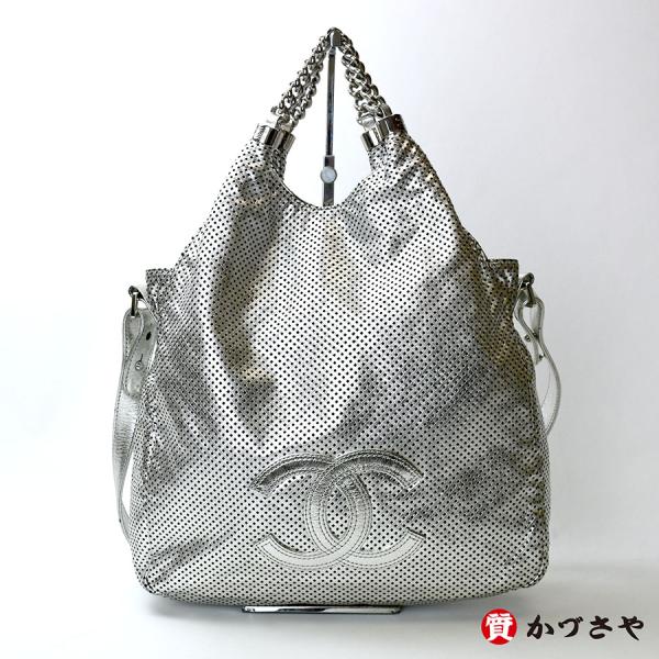 CHANEL　シャネル　ココマーク　2WAYバッグ　パンチングレザー　シルバー