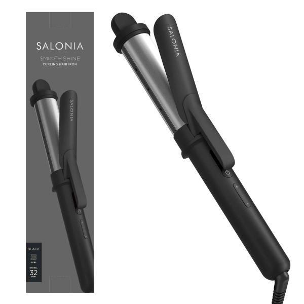 SALONIA スムースシャイン カールヘアアイロン 32mm ブラック 耐熱ポーチ付 SAL231...