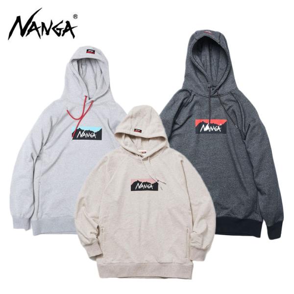 ナンガ エコハイブリッドボックスロゴスウェットフーディー メンズレディース 長袖 パーカー 裏毛 カ...