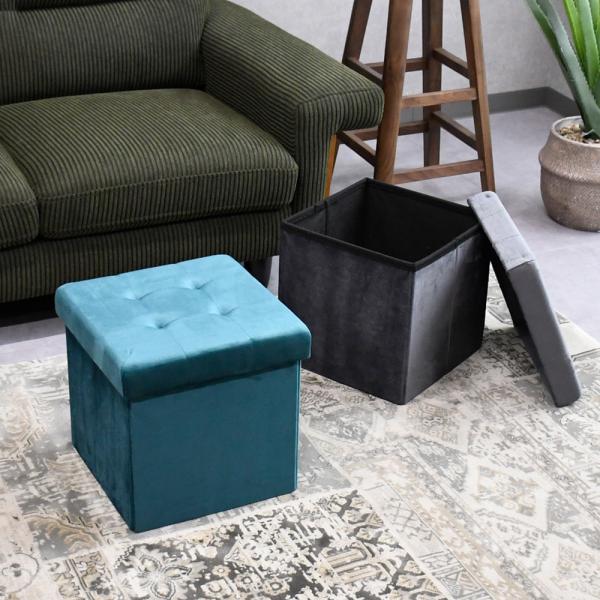 スツール コンパクト 収納BOX おしゃれ ベロア調 オットマン 収納ボックス 箱型 腰掛け 収納 ...