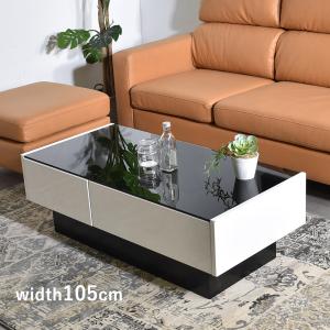 ニトリ（NITORI） ガラス天板センターテーブル 引出し付き (大理石柄