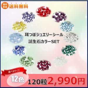 耳つぼジュエリーシール 大容量チタン120粒入/誕生石カラー12色　選べるサイズ3種類/ 耳つぼ図付で安心 正規スワロフスキー付貼るピアスシール【送料無料】