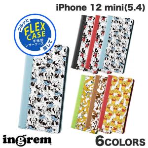 ingrem iPhone 12 mini ディズニーキャラクター 手帳型 FLEX CASE バイカラー ディズニーキャラクター 総柄  イングレム ネコポス送料無料｜ec-kitcut